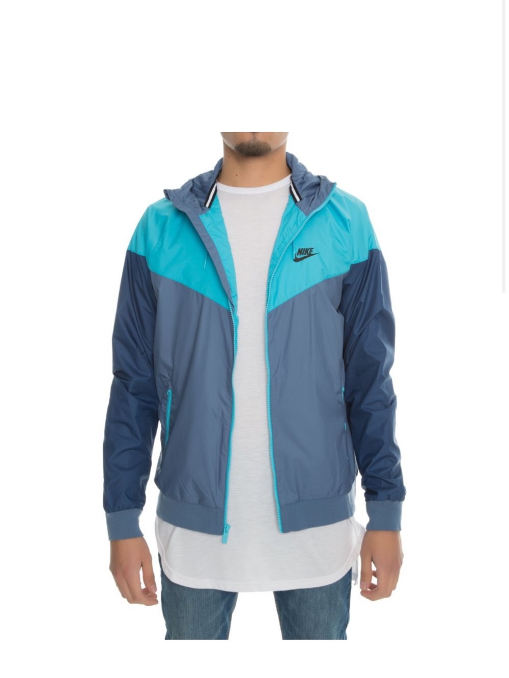 Nike Men's Teal and Navy Colorblock Hooded Windbreaker